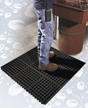 Anti-Fatigue Modular Tile Mat: Dry & Wet Environment, 3" Length, 36" Wide, 5/8" Thick, Black