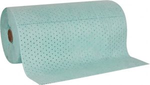 Sorbent Pad: Hazmat & Universal Use, 30" Wide, 150' Long, 58 gal, Green