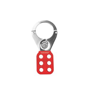 Lockout Hasps; Hasp Type: Scissor-Action ; Jaw Type: Single ; Maximum Number of Padlocks: 6 ; Largest Inside Jaw Diameter (Decimal Inch): 1.5 ; Material: Stainless Steel ; Smallest Inside Jaw Diameter (Decimal Inch): 1-1/2