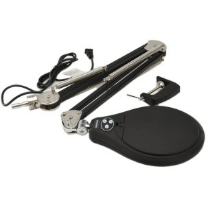 Task Light: LED, 45" Reach, Swing Arm, Table Edge Clamp, Black