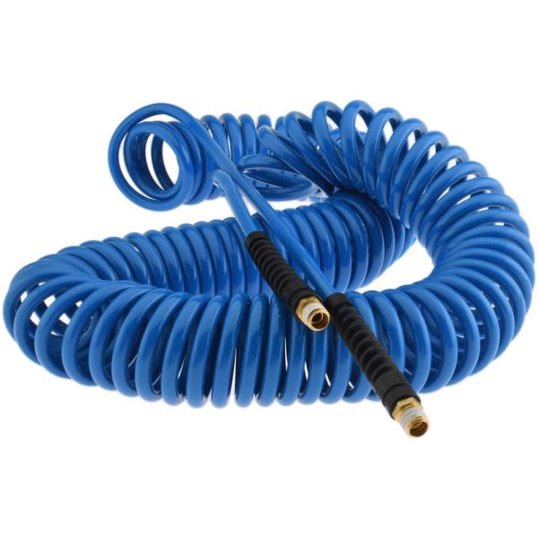 Coiled & Self Storing Hose: 1/4" ID, 50' Long, Male Swivel x Male Swivel