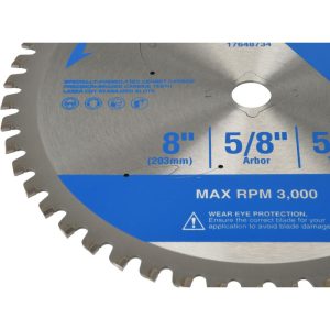 Wet & Dry Cut Saw Blade: 8" Dia, 5/8" Arbor Hole, 0.063" Kerf Width, 50 Teeth