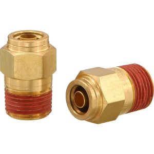 Metal Push-To-Connect Tube Fittings; Connection Type: Push-to-Connect x MNPT ; Material: Brass ; Tube Outside Diameter: 1/2 ; Maximum Working Pressure (Psi - 3 Decimals): 250.000 ; Overall Length (mm): 31.10 ; Standards: DOT