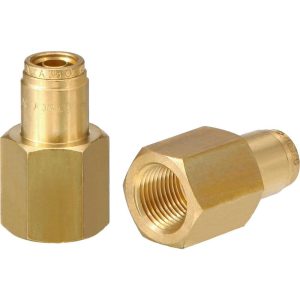 Metal Push-To-Connect Tube Fittings; Connection Type: Push-to-Connect x FNPT ; Material: Brass ; Tube Outside Diameter: 3/8 ; Maximum Working Pressure (Psi - 3 Decimals): 250.000 ; Overall Length (mm): 39.00 ; Standards: DOT
