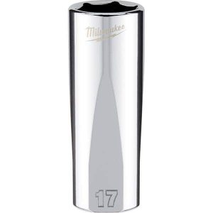 Deep Hand Socket: 3/8" Drive, 17 mm Socket, 6-Point