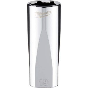 Deep Hand Socket: 3/8" Drive, 19 mm Socket, 6-Point