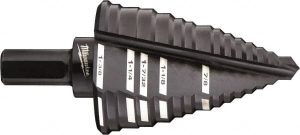 Step Drill Bits: 7/8" to 1-3/8" Hole Dia, 3/8" Shank Dia, High Speed Steel, 5 Hole Sizes