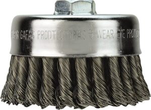 Cup Brush: 6" Dia, 0.023" Wire Dia, Steel, Knotted