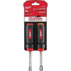 Nut Driver Set: 2 Pc, 1/4 to 5/16", Hollow Shaft, Cushion Grip Handle