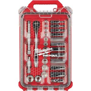 Ratchet & Socket Set Socket Set: 28 Pc, 3/8 mm Drive, 1/4 to 3/4" Socket