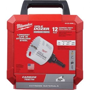 Utility Hole Saw Kit: 12 Pc, 7/8 to 2-1/2" Dia