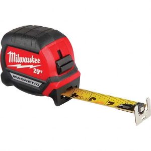Tape Measure: 25' Long, 1" Width, Black & Yellow Blade
