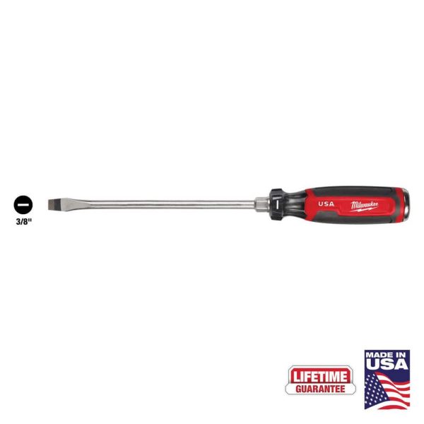 Slotted Screwdrivers; Blade Width (Inch): 3/8 ; Overall Length (Decimal Inch): 12.8000 ; Handle Type: Comfort Grip; Cushion Grip ; Handle Length (Decimal Inch - 4 Decimals): 4.7000 ; Shank Type: Straight ; Handle Color: Red