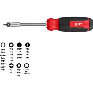 Bit Screwdrivers; Type: Multi-Bit Screwdriver ; Tip Type: Multi ; Drive Size (TXT): 1/4 ; Torx Size: T10, T15, T20, T25 ; Phillips Point Size: Phillips:#1 & #2 ; Slotted Point Size: 1/4; 3/16