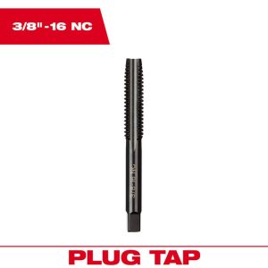 Straight Flute Taps; Tap Type: Straight Flute ; Thread Size (Inch): 3/8-16 ; Thread Standard: UNC ; Chamfer: Plug ; Material: High-Carbon Steel ; Coating/Finish: Black Oxide