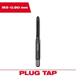 Straight Flute Taps; Tap Type: Straight Flute ; Thread Size (mm): M5x0.9 ; Thread Standard: Metric ; Chamfer: Plug ; Material: High-Carbon Steel ; Coating/Finish: Black Oxide