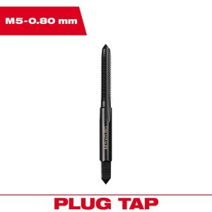 Straight Flute Taps; Tap Type: Straight Flute ; Thread Size (mm): M5 x 0.8 ; Chamfer: Plug ; Material: High-Carbon Steel ; Coating/Finish: Black Oxide ; Thread Direction: Right Hand