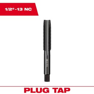 Straight Flute Taps; Tap Type: Straight Flute ; Thread Size (Inch): 1/2-13 ; Chamfer: Plug ; Material: High-Carbon Steel ; Coating/Finish: Black Oxide ; Thread Direction: Right Hand