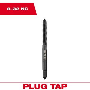 Straight Flute Taps; Tap Type: Straight Flute ; Thread Size (Inch): #8-32 ; Chamfer: Plug ; Material: High-Carbon Steel ; Coating/Finish: Black Oxide ; Thread Direction: Right Hand