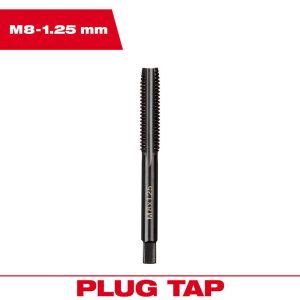 Straight Flute Taps; Tap Type: Straight Flute ; Thread Size (mm): M8x1.25 ; Chamfer: Plug ; Material: High-Carbon Steel ; Coating/Finish: Black Oxide ; Thread Direction: Right Hand
