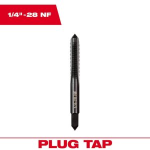 Straight Flute Taps; Tap Type: Straight Flute ; Thread Size (Inch): 1/4-28 (UNF) ; Chamfer: Plug ; Material: High-Carbon Steel ; Coating/Finish: Black Oxide ; Thread Direction: Right Hand