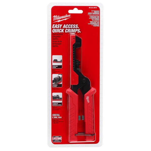Crimpers; Handle Style: Ergonomic ; Type: Extended Reach Compression Coax Crimper ; Crimper Type: Coax ; Maximum Wire Gauge: 50 ; Capacity: 50 mm ; Handle Material: Rubber