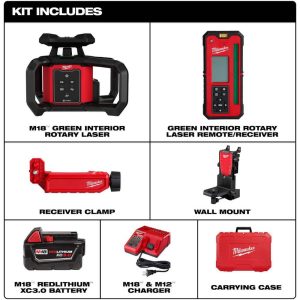Laser Levels; Level Type: Rotary Laser ; Laser Class: Class II ; Laser Projection Orientation: Horizontal; Vertical ; Plumb Type: Up ; Accuracy: 1/16 in at 100 ft ; Power Source: Battery