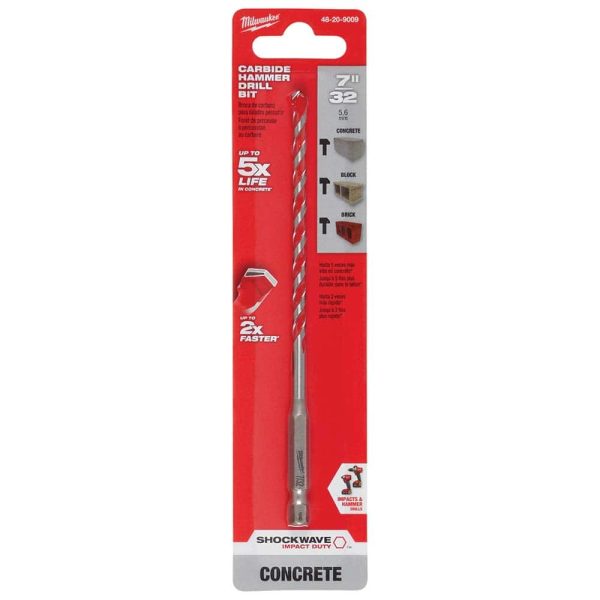 Rotary Drill/Hammer Drill Bits; Drill Bit Size (Inch): 7/32 ; Shank Type: Three Flat ; Drill Bit Material: Carbide Tipped; High Speed Steel ; Shank Diameter (Inch): 1/4 ; Flute Length (Inch): 4 ; Flute Length (Decimal Inch): 4.0000