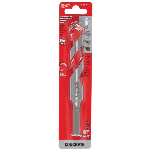 Rotary Drill/Hammer Drill Bits; Drill Bit Size (Inch): 7/8 ; Shank Type: Three Flat ; Drill Bit Material: Carbide Tipped; High Speed Steel ; Shank Diameter (Inch): 7/8 ; Flute Length (Inch): 4 ; Flute Length (Decimal Inch): 4.0000