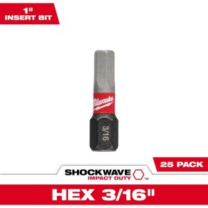 Hex Screwdriver Bits; Ball End: No ; Measurement Type: SAE ; Drive Size: 1/4in (Inch); Hex Size (Inch): 3/16 ; Overall Length (Inch): 1