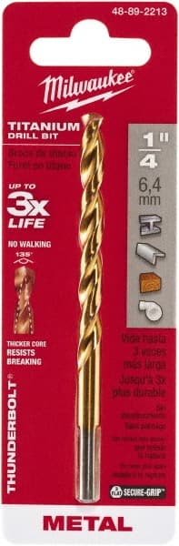 Mechanics Drill Bit: 1/4" Dia, 1350, High Speed Steel, Weldon Shank, Split Point