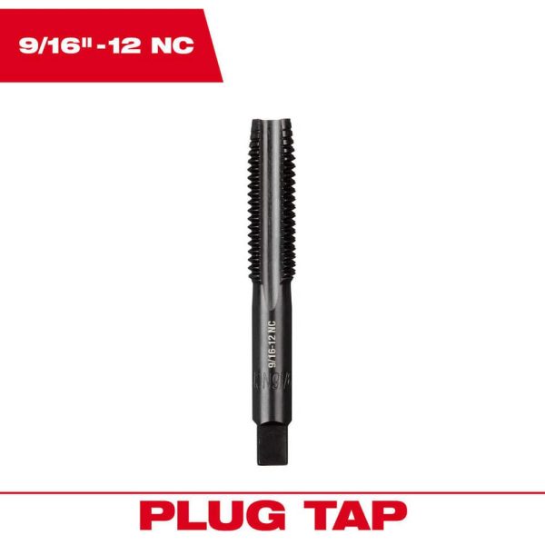 Straight Flute Taps; Tap Type: Straight Flute ; Thread Size (Inch): 9/16-12 ; Thread Standard: UNC ; Chamfer: Plug ; Material: High-Carbon Steel ; Coating/Finish: Black Oxide