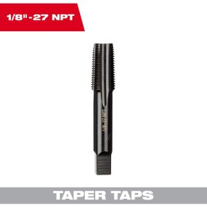 Straight Flute Taps; Tap Type: Straight Flute ; Thread Size (Inch): 1/8-27 ; Thread Standard: NPT ; Chamfer: Taper ; Material: High-Carbon Steel ; Coating/Finish: Black Oxide