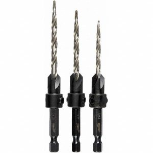 Countersink Set: 3 Pc, 1/8 to 1/4" Head Dia, 1 Flute
