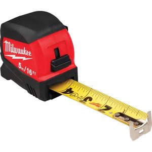Tape Measure: 16' Long, 1-3/16" Width, Black & Yellow Blade