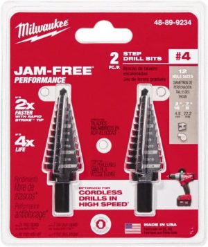 Step Drill Bits: 3/16" to 7/8" Hole Dia, High Speed Steel, 10 Hole Sizes