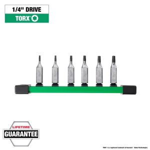 Hex & Torx Bit Socket Sets; Set Type: Torx Bit ; Minimum Set Torx Size: T8 ; Finish: Chrome ; Maximum Set Torx Size: T27 ; Measurement Type: Torx. ; Drive Size: 1/4