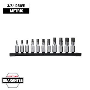 Hex & Torx Bit Socket Sets; Set Type: Hex Bit ; Drive Size: 3/8 ; Minimum Set Hex Size (Metric): 4.0 ; Finish: Chrome ; Maximum Set Hex Size (Metric): 14 ; Measurement Type: Hex