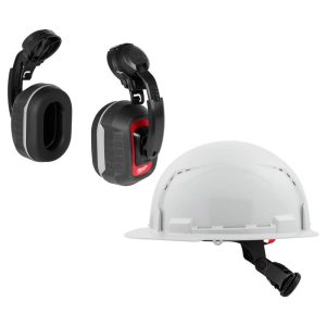 Earmuffs; Earmuff Type: Hard Hat Mounted ; Band Position: Hard Hat Cap Mounted ; Cushioned or Padded Headband: No ; Cup Color: Black ; Cup Material: Plastic ; Cushion Material: Foam