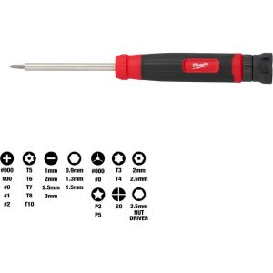 Bit Screwdrivers; Type: Combination ; Tip Type: Phillips; Slotted; Torx; Hex ; Drive Size (TXT): 1/4 in; 3/8 in; 1/2 in ; Shaft Length: 2.7500 ; Handle Type: Non-Slip Grip ; Overall Length (Decimal Inch): 8.17