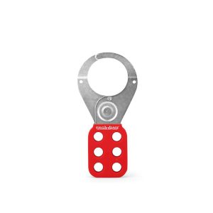 Lockout Hasps; Hasp Type: Scissor-Action ; Jaw Type: Single ; Maximum Number of Padlocks: 6 ; Largest Inside Jaw Diameter (Decimal Inch): 1.5 ; Material: Steel ; Smallest Inside Jaw Diameter (Decimal Inch): 1-1/2