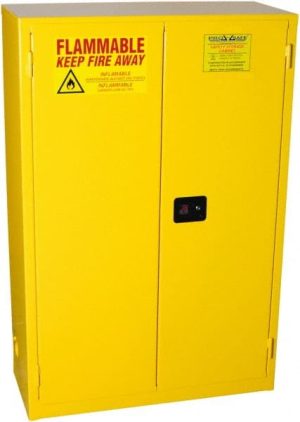 Flammable & Hazardous Storage Cabinets: 45 gal Drum, 2 Door, 2 Shelf, Self Closing, Yellow