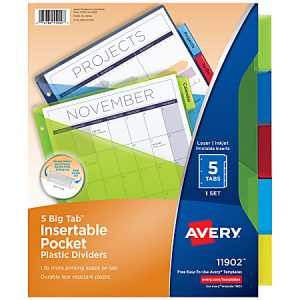 Avery Big Tab Insertable Plastic Dividers, Single Pocket, Multicolor, 5-Tab
