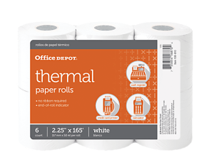 Office Depot Brand Thermal Paper Rolls, 2-1/4" x 165', White, Pack Of 6
