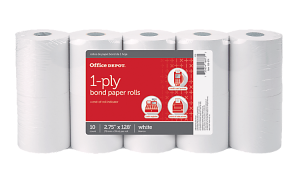 Office Depot Brand 1-Ply Bond Paper Rolls, 2-3/4" x 128', White, Pack Of 10