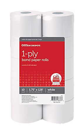 Office Depot Brand  1-Ply Bond Paper Rolls, 1-3/4" x 128', White, Pack Of 10