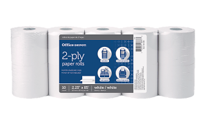 Office Depot Brand 2-Ply Paper Rolls, 2-1/4" x 85', White, Pack Of 10