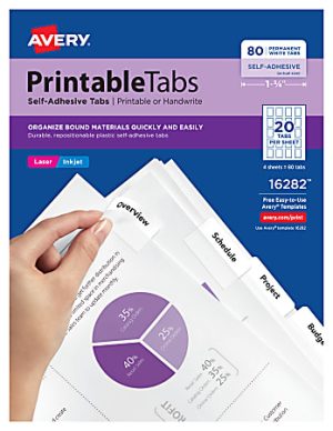 Avery Printable Self-Adhesive Tabs, White, Pack Of 80