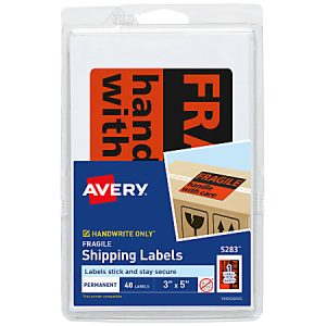 Avery Preprinted "Fragile Handle with Care" Shipping Label Stickers, 5283, 3" x 5", Neon Red, Pack Of 40 Non-Printable Labels