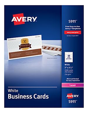 Avery Laser Microperforated Business Cards, 2" x 3 1/2", White, Pack of 2,500